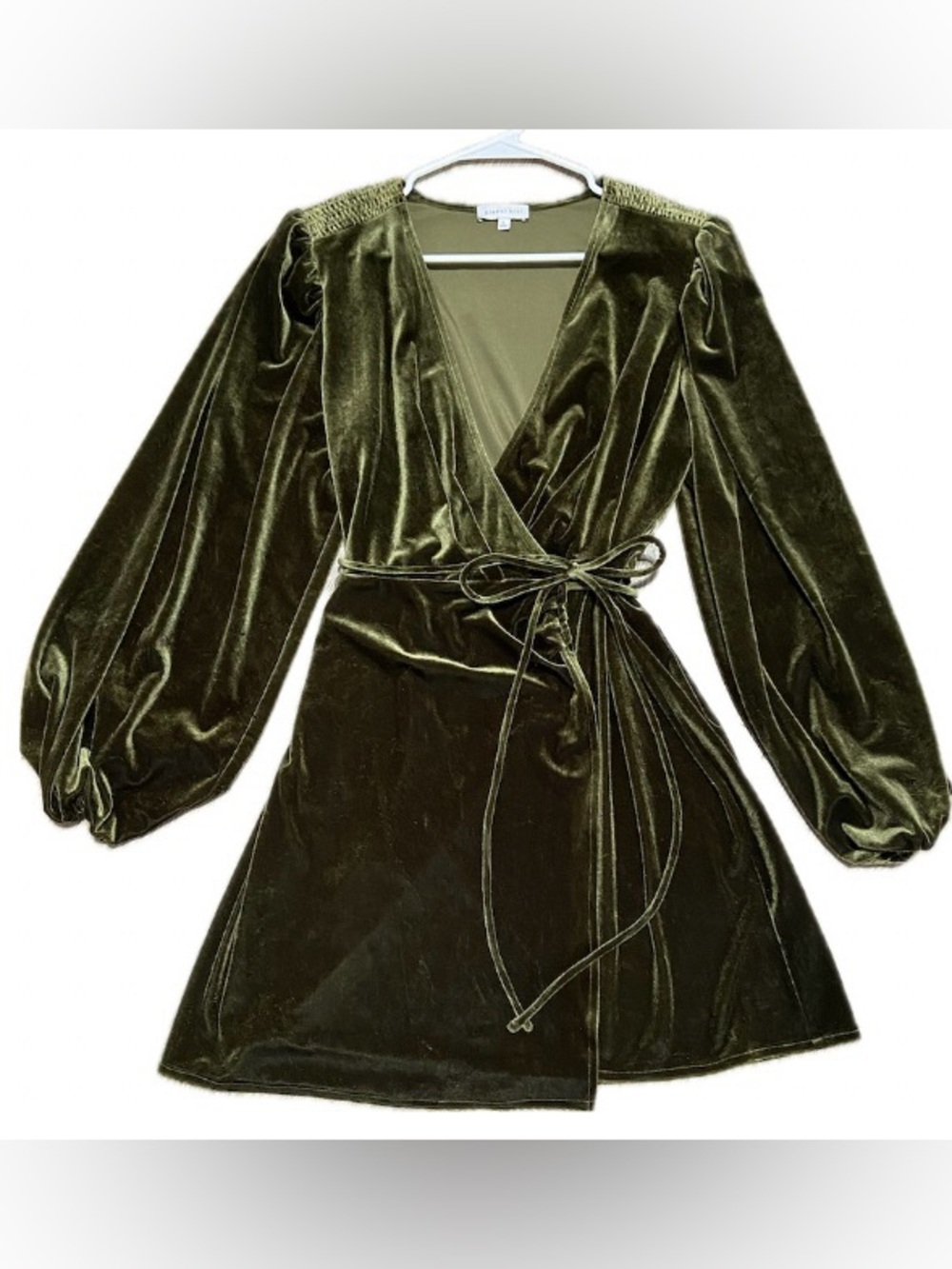 Gianni Bini Leighton Olive Velvet Wrap Mini Dress Whisigoth Earthy Boho Large
